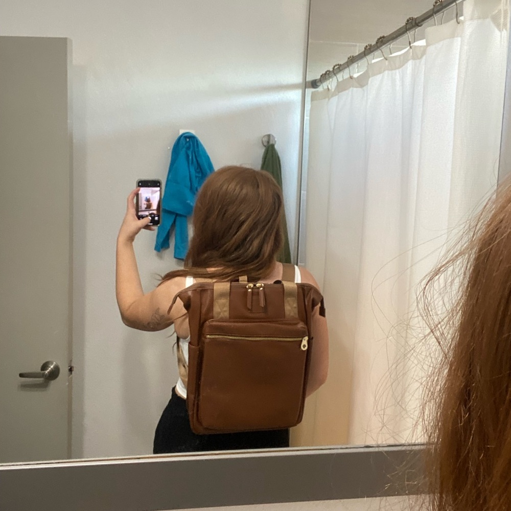 Leather convertible backpack tote bag